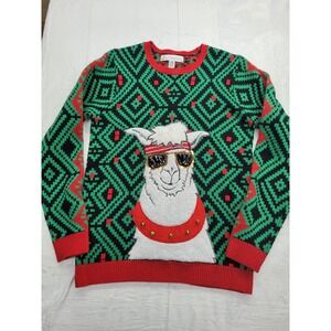 Jolly Sweaters Ugly Christmas Sweater Mens‎ Medium Green Red Llama 3D
